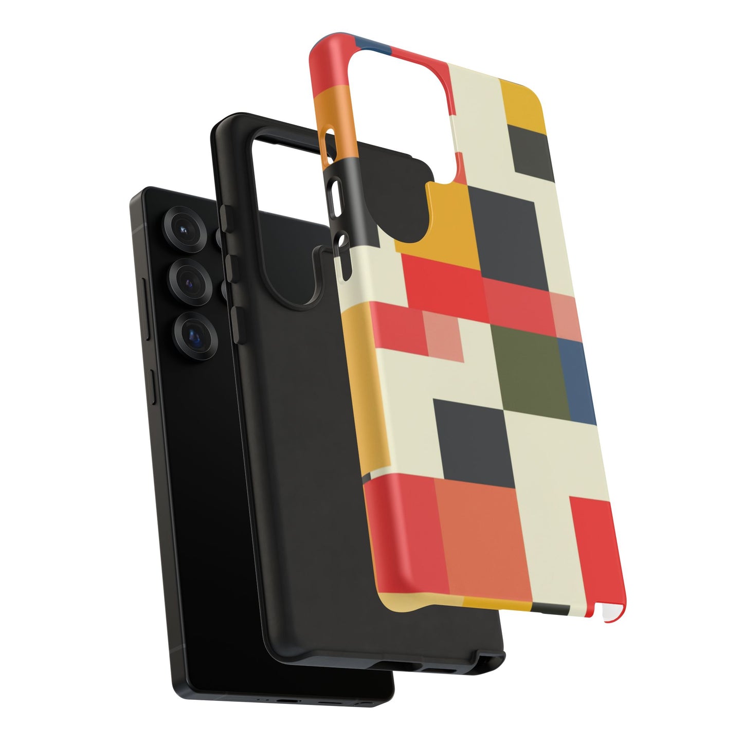 Abstract Color Block Tough Phone Case — Retro Geometric Protective Cover