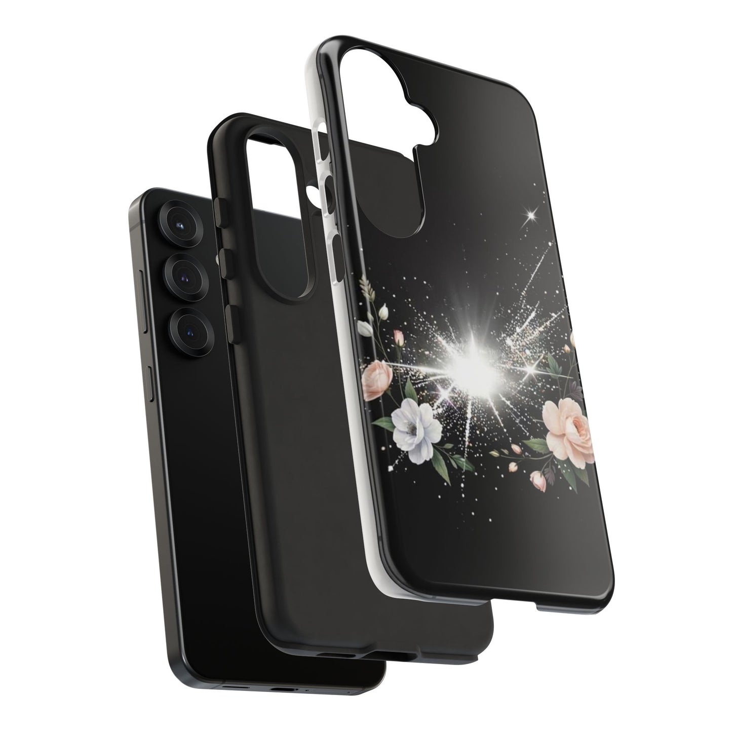 Floral Burst Phone Case — Protective Black Sparkle Design