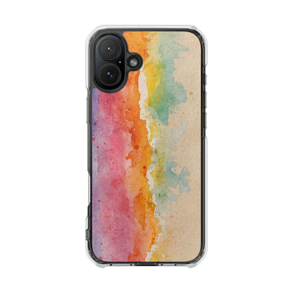 Clear Magnetic Phone Case — Watercolor Sunset Stripe Design