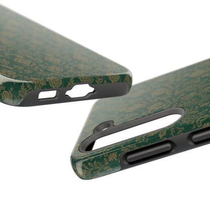 Vintage Floral Tough Phone Case — Green Damask Protective Cover