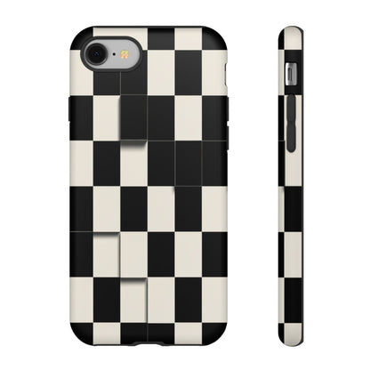 Checkerboard Tough Phone Case — Classic Black & Cream Grid Protective Cover
