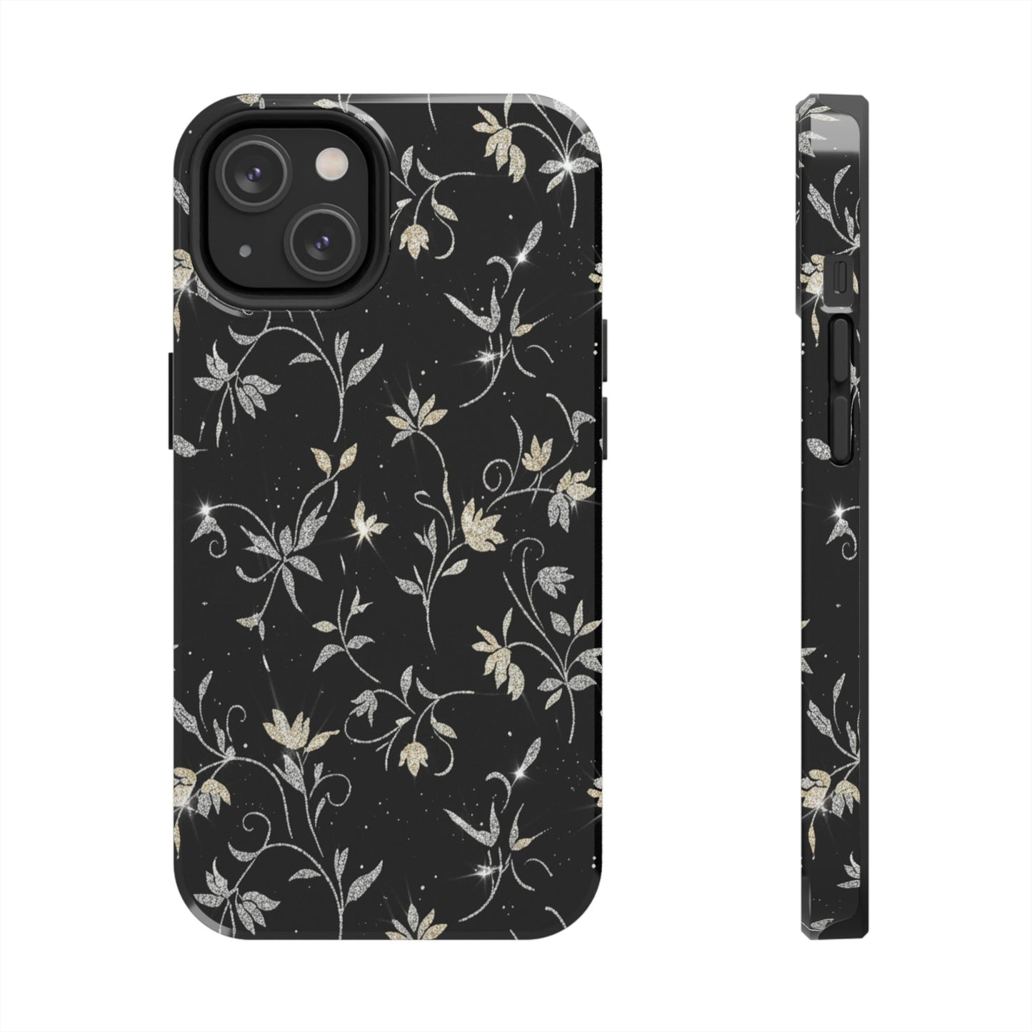 Floral Noir Tough Phone Case — Vintage Black Botanical Protective Cover