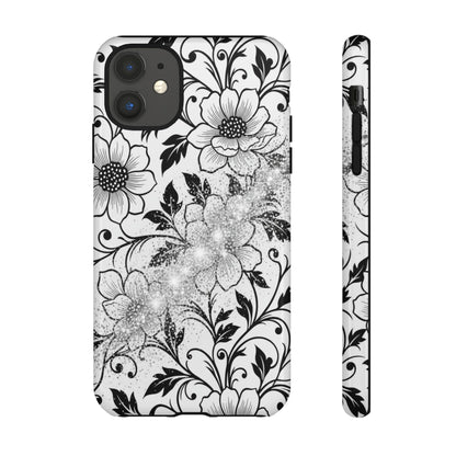 Floral Lace Phone Case — Black & White Vintage Flower Protective Case