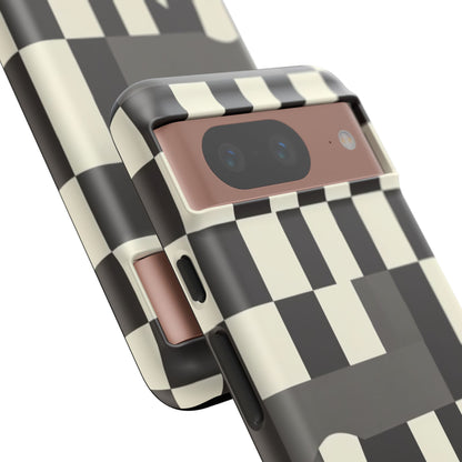 Checkerboard Wave Phone Case — Black & Cream Graphic Tough Case