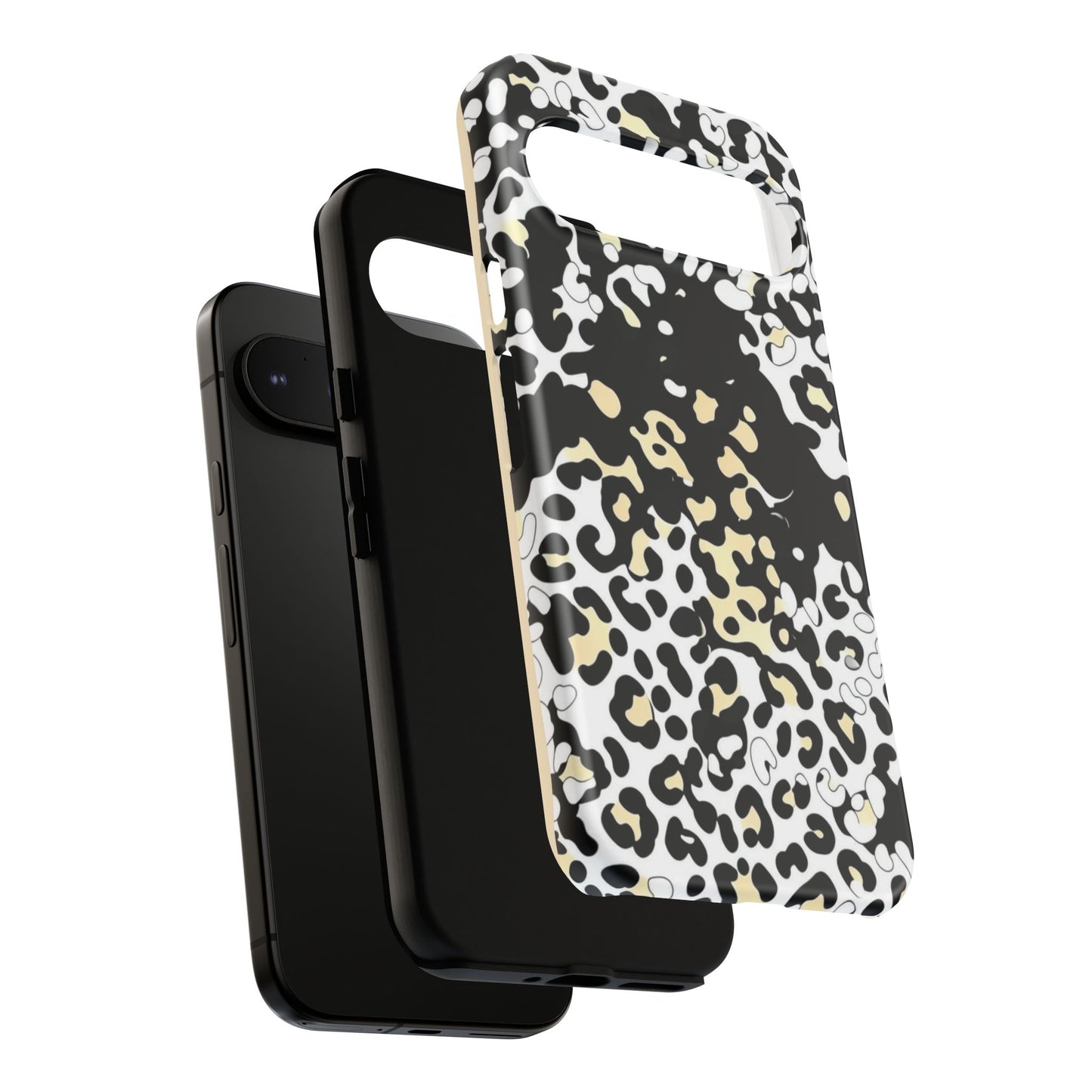 Leopard Splash Tough Phone Case — Black & Cream Animal Print Protective Cover