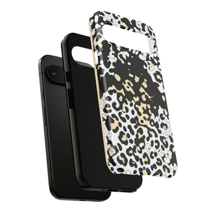 Leopard Splash Tough Phone Case — Black & Cream Animal Print Protective Cover