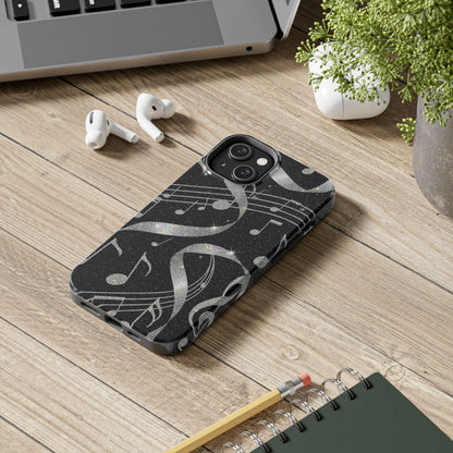 Musical Notes Tough Phone Case – Glitter Black Musician Phone Cover