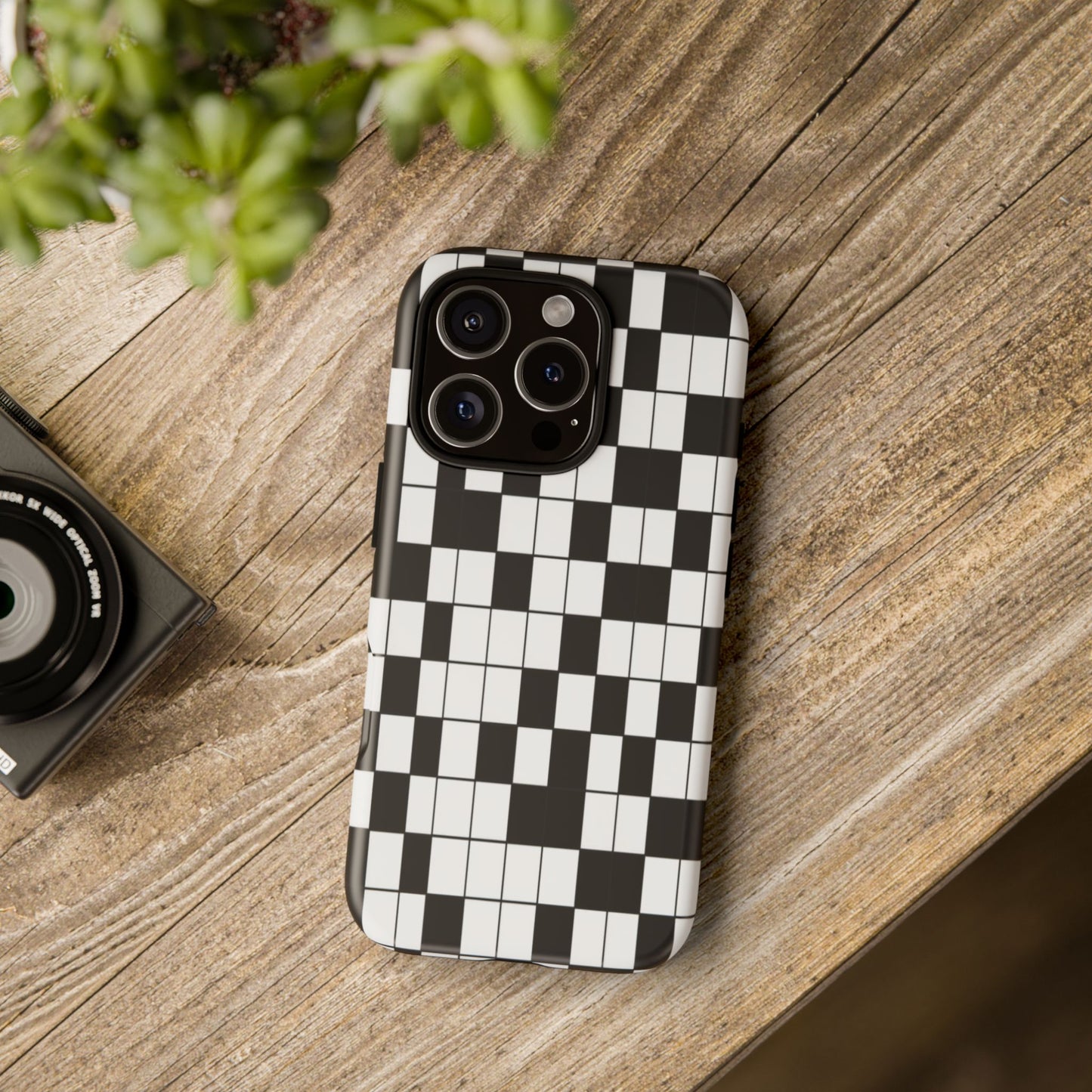 Crossword Grid Phone Case — Black & White Puzzle Pattern Tough Phone Cover