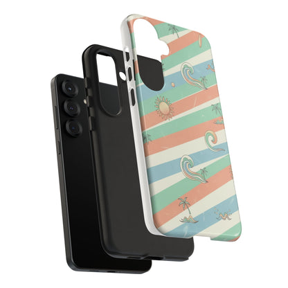Surf Stripe Tough Phone Case — Retro Beach Waves Pattern