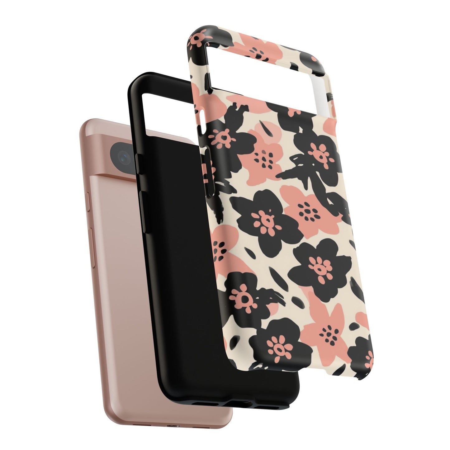 Floral Phone Case — Pink & Black Retro Blossom Protective Cover