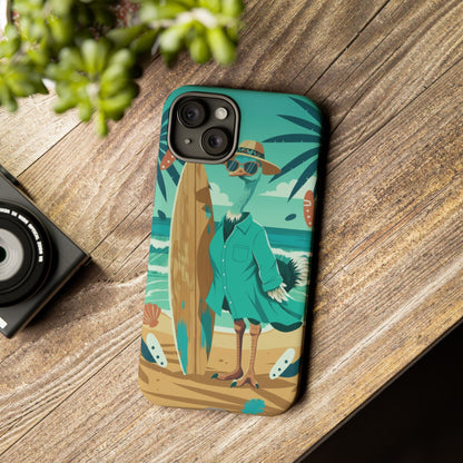 Phone Case — Retro Dressed Seagull Surfing Beach Illustration