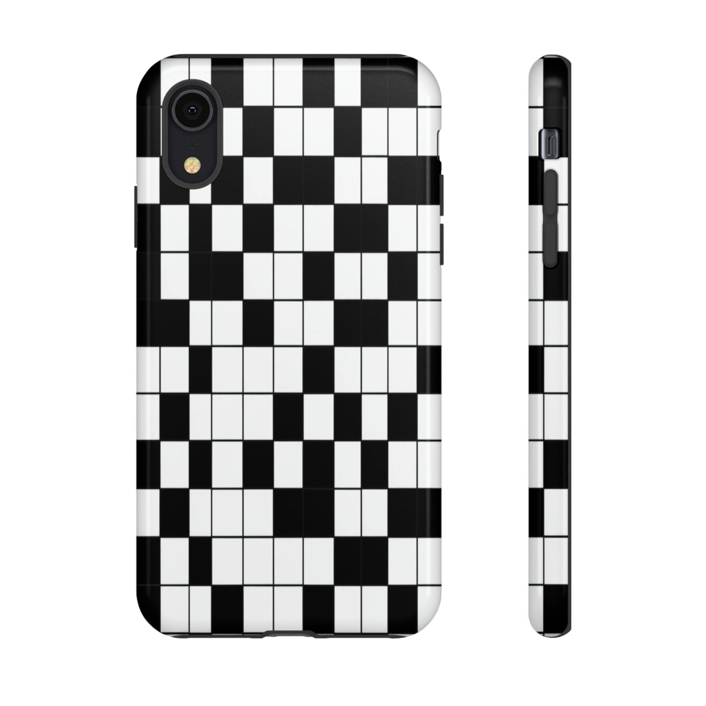 Crossword Grid Phone Case — Black & White Puzzle Pattern Tough Phone Cover