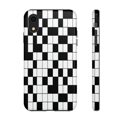 Crossword Grid Phone Case — Black & White Puzzle Pattern Tough Phone Cover