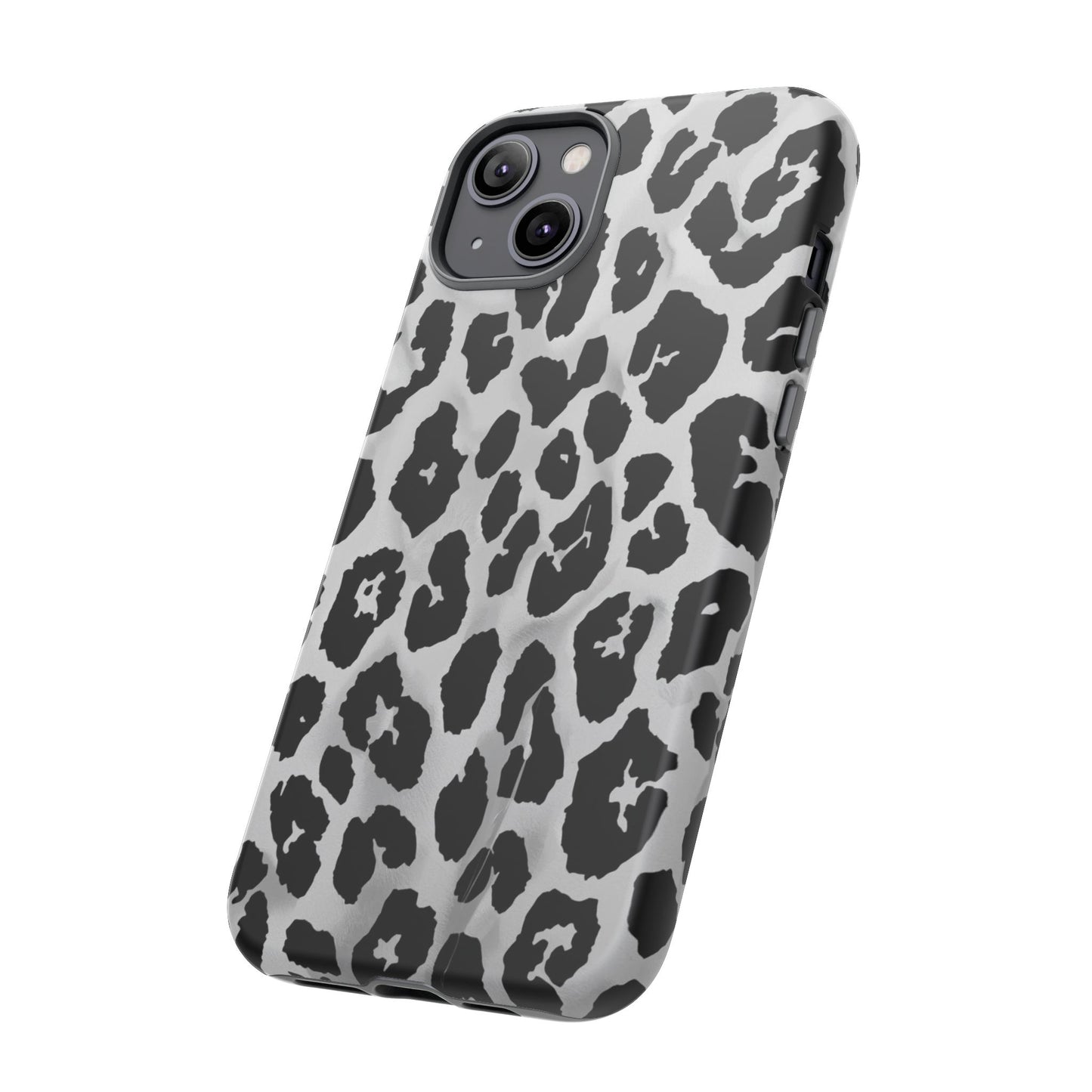Leopard Print Tough Phone Case – Black & White Animal Pattern Protective Cover