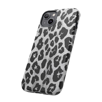 Leopard Print Tough Phone Case – Black & White Animal Pattern Protective Cover