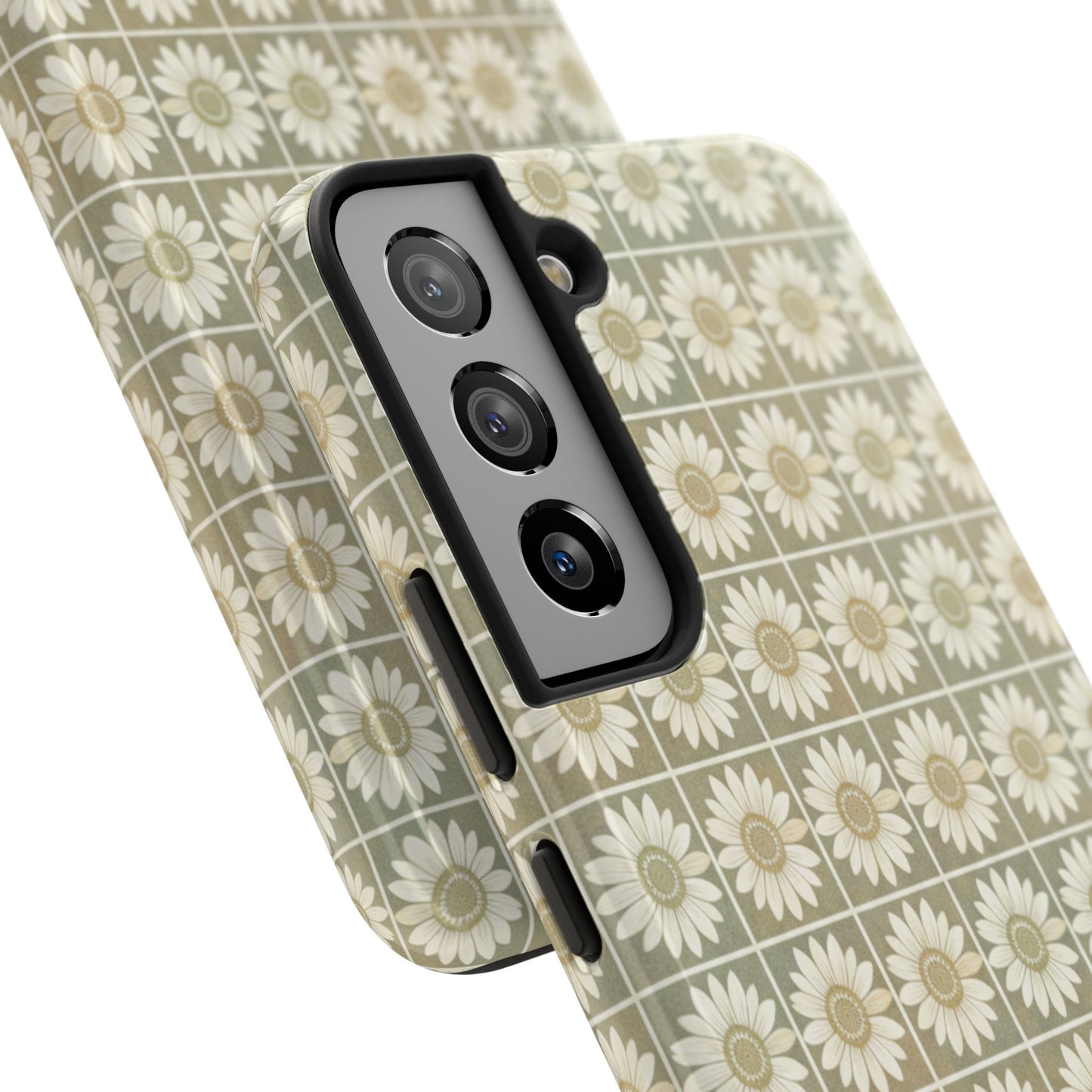 Daisy Tile Tough Phone Case — Retro Floral Protective Phone Cover