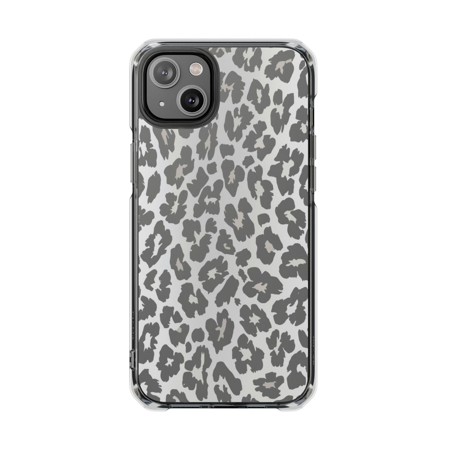 Clear Magnetic Impact Phone Case — Gray Leopard Print