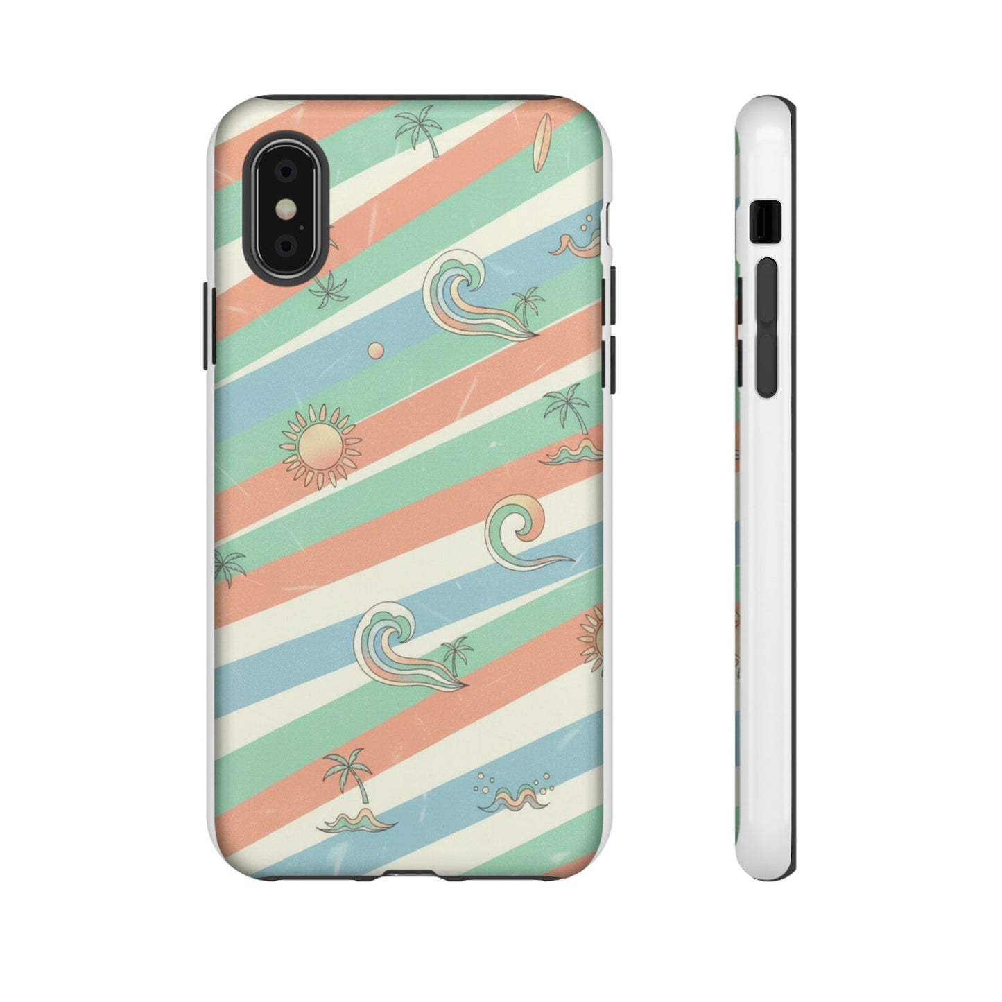 Surf Stripe Tough Phone Case — Retro Beach Waves Pattern