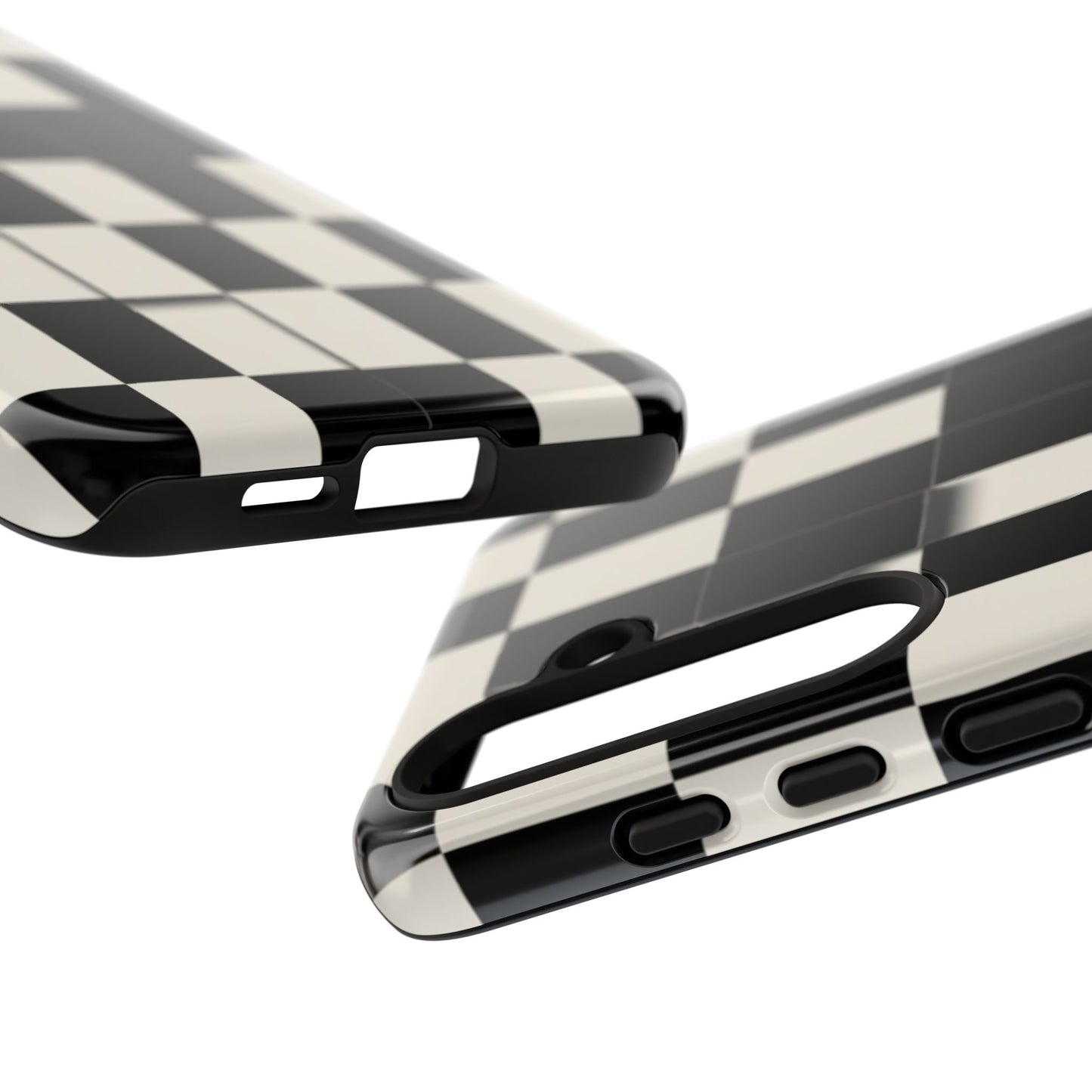 Checkerboard Tough Phone Case — Classic Black & Cream Grid Protective Cover