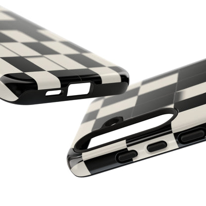 Checkerboard Tough Phone Case — Classic Black & Cream Grid Protective Cover