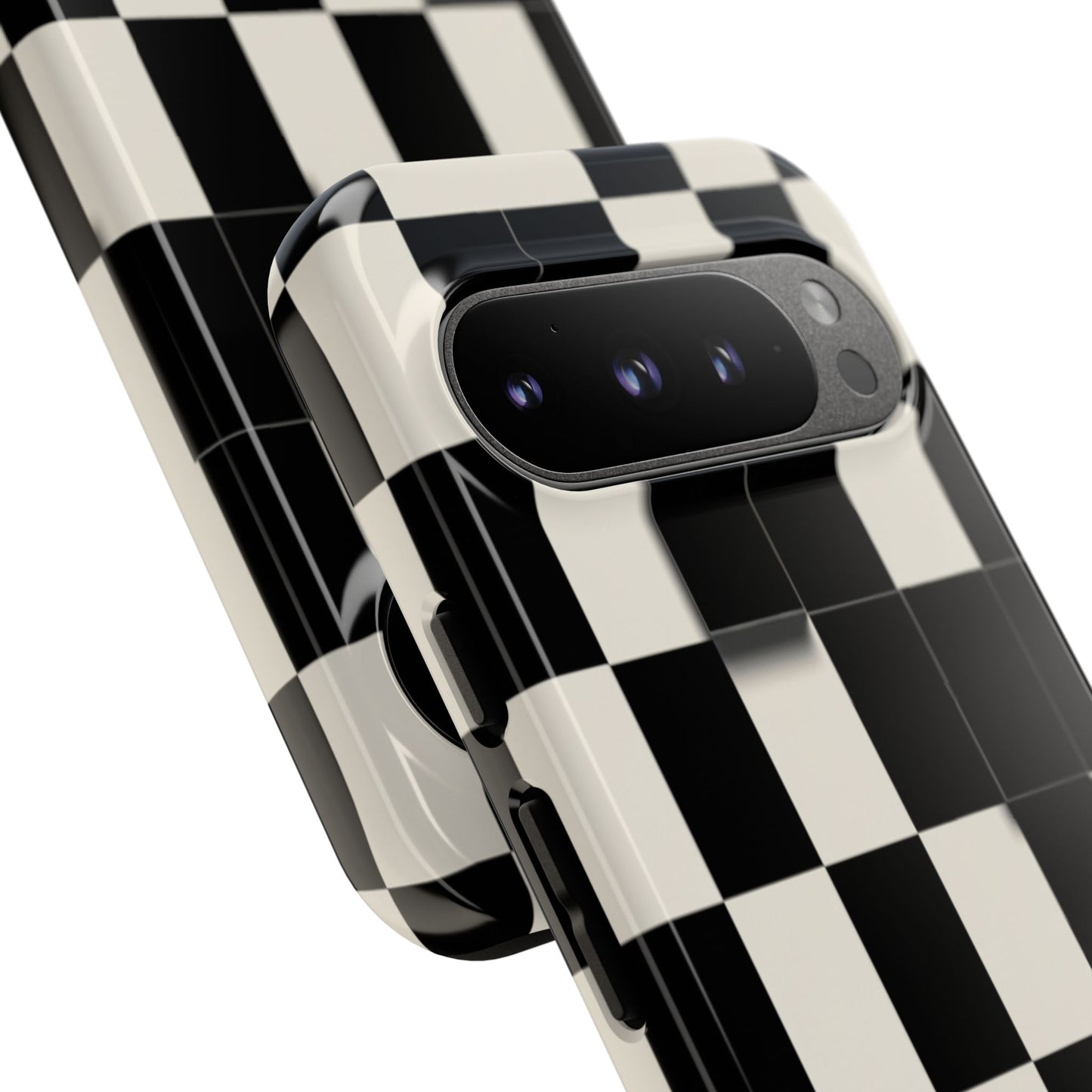 Checkerboard Tough Phone Case — Classic Black & Cream Grid Protective Cover