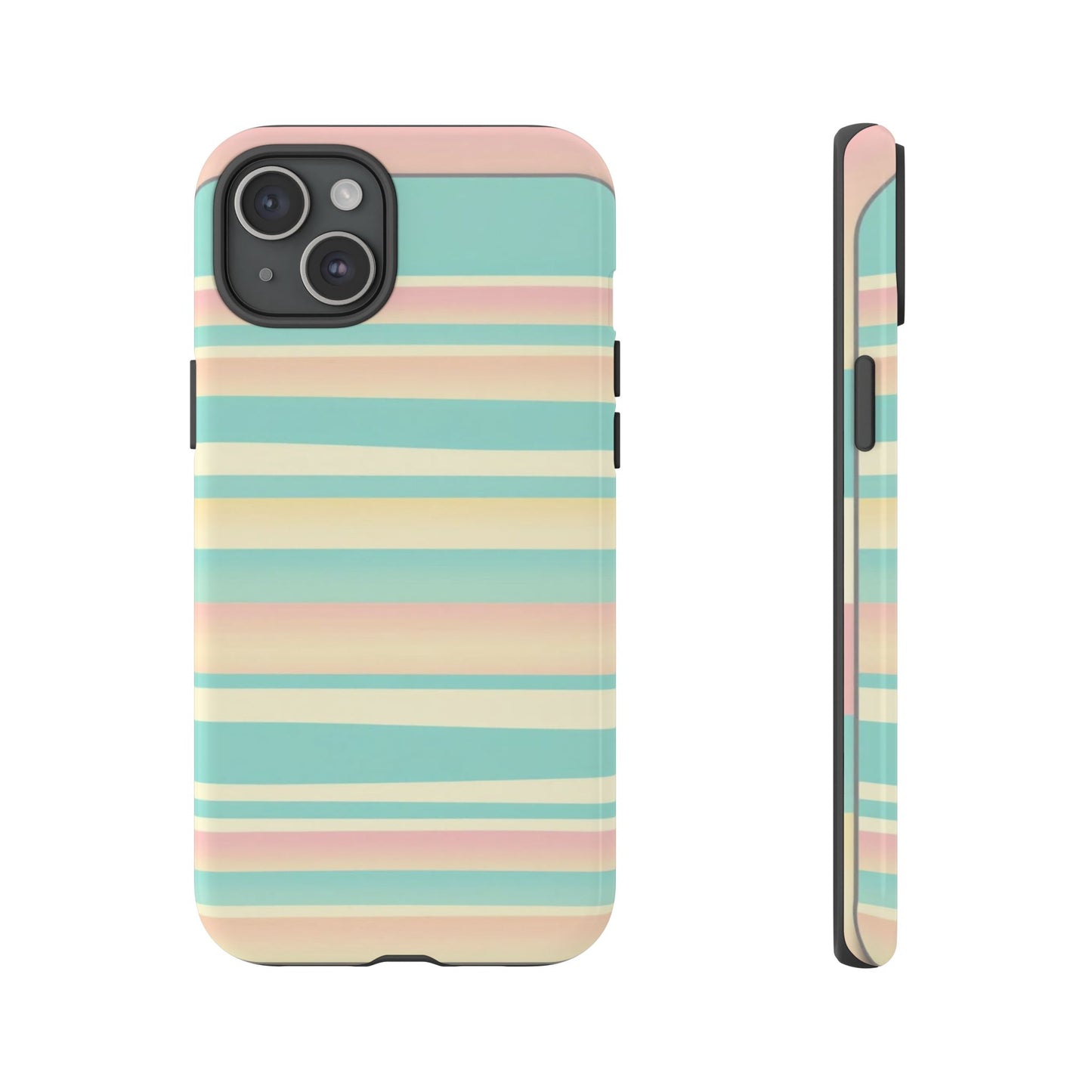 Pastel Striped Tough Phone Case — Mint, Peach & Cream Protective Cover