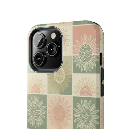 Copy of Copy of Copy of Sunflower Check iPhone Tough Phone Case — Retro Pastel Floral Protective Cover