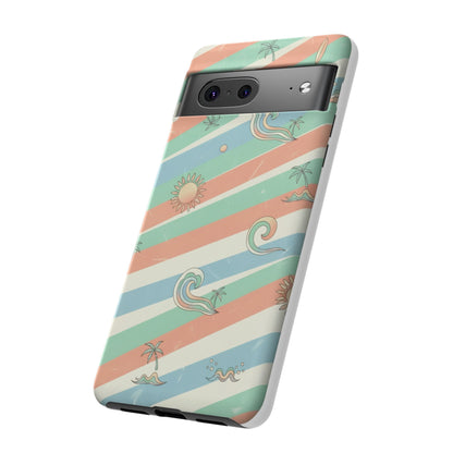 Surf Stripe Tough Phone Case — Retro Beach Waves Pattern