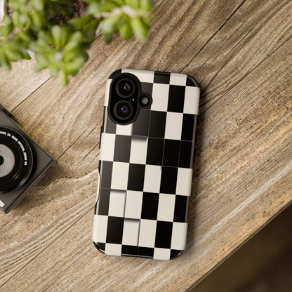 Checkerboard Tough Phone Case — Classic Black & Cream Grid Protective Cover