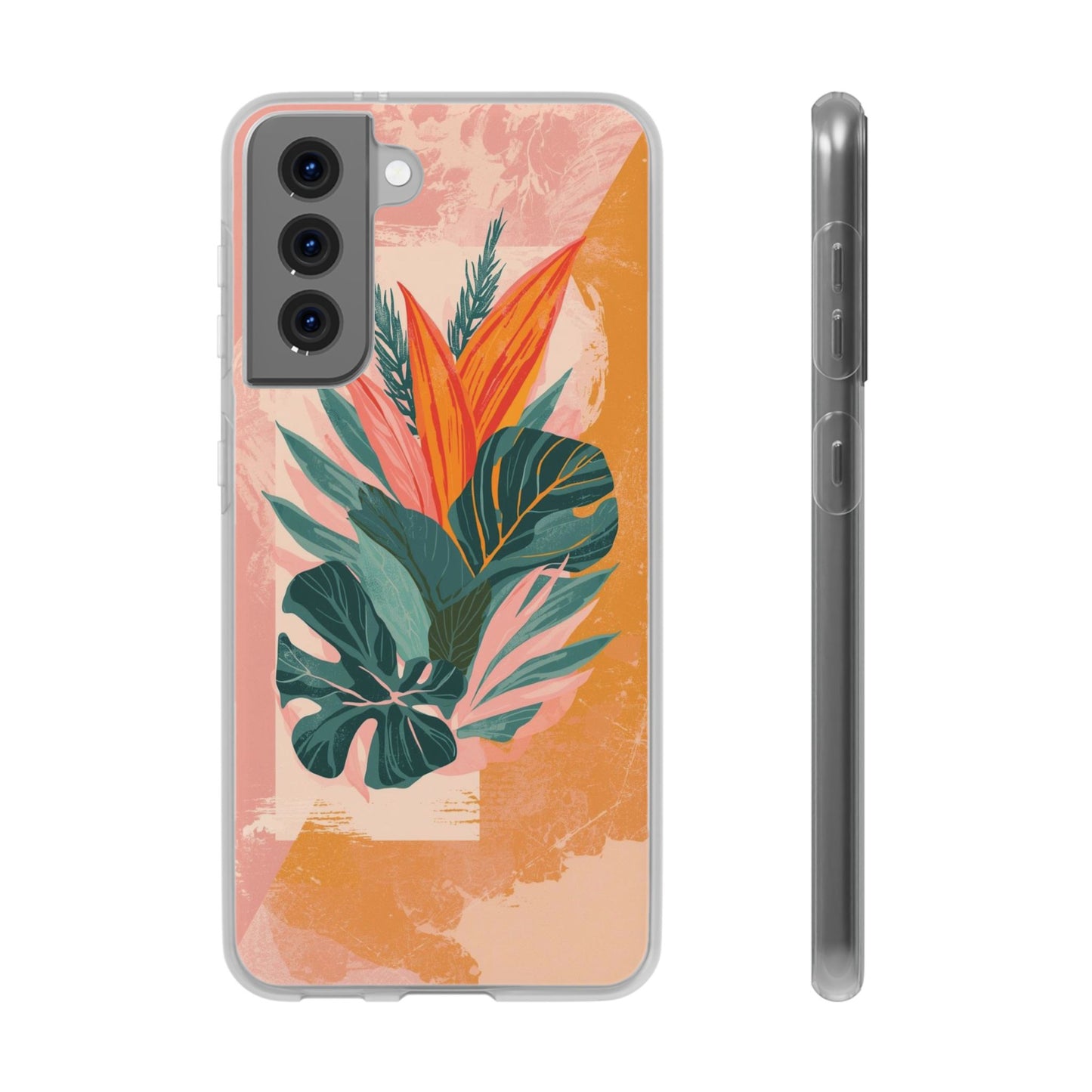 Tropical Botanical Phone Case — Pink & Orange Floral Flexi Case