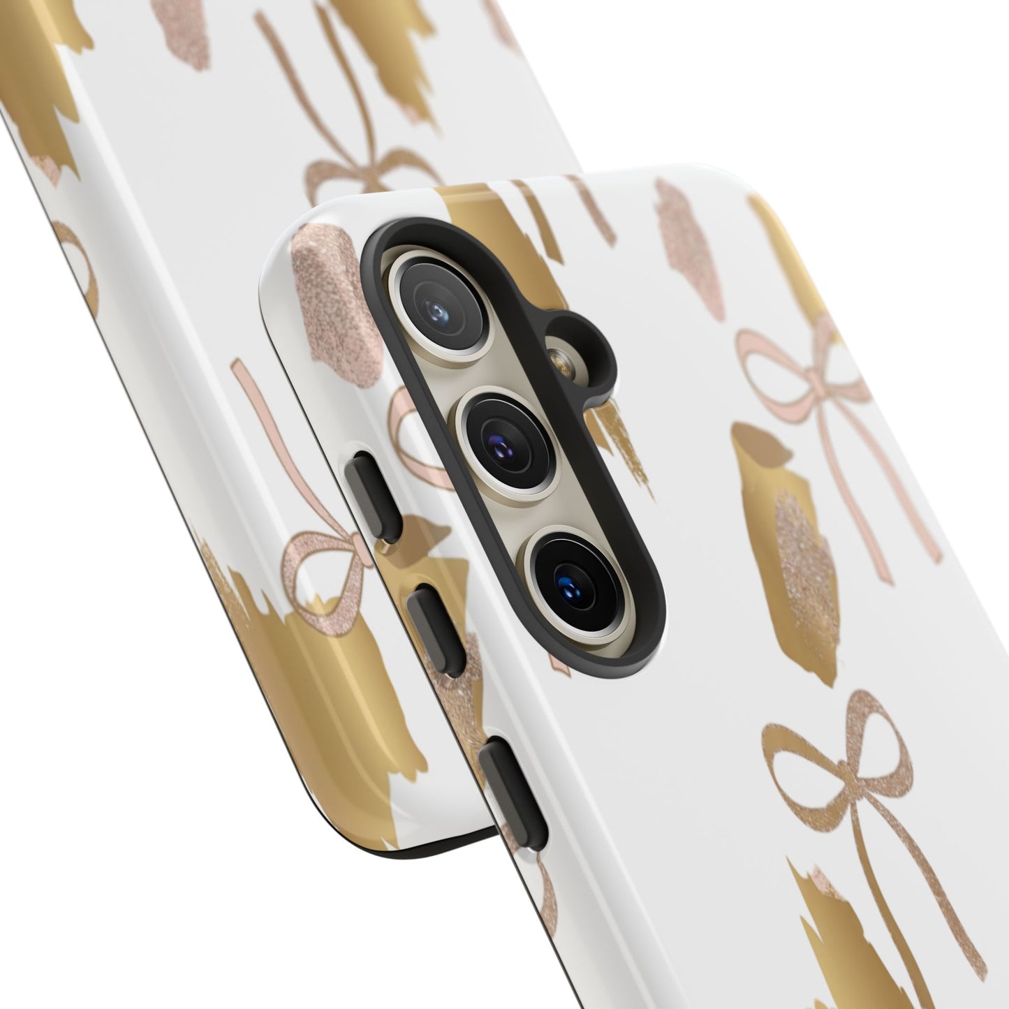 Phone Case — Gold Brushstroke & Blush Bow Pattern