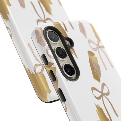 Phone Case — Gold Brushstroke & Blush Bow Pattern