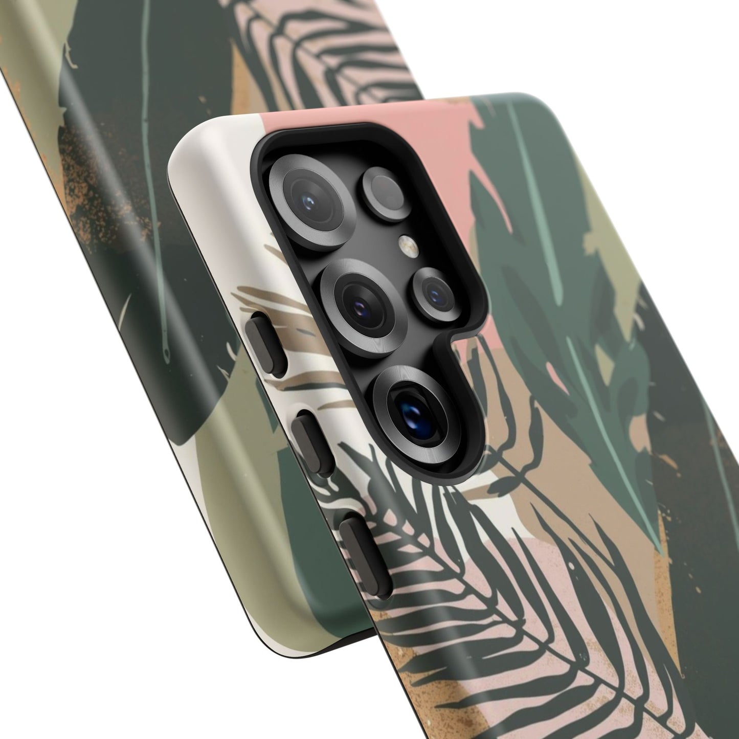 Tropical Leaf Tough Phone Case — Abstract Pink & Green Botanical Protective Cover