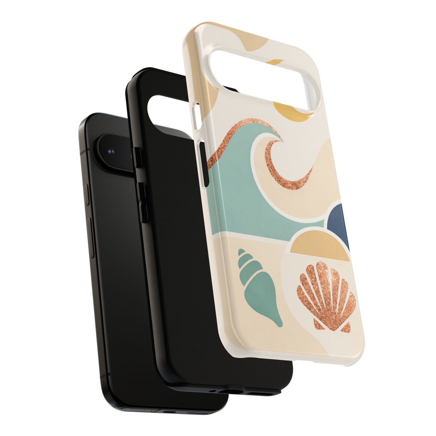 Sea Breeze Tough Phone Case — Retro Waves & Shells Design