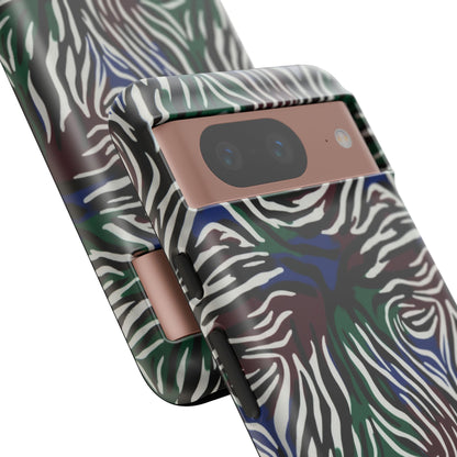 Zebra Camo Tough Phone Case – Green & Blue Animal Print Protective Cover