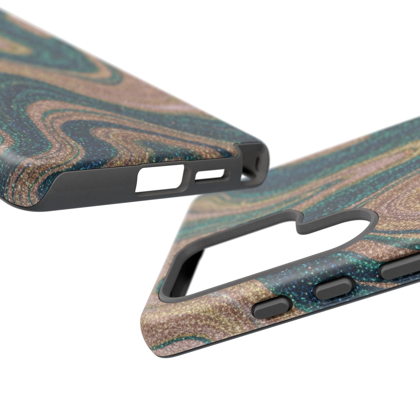 Marbled Teal & Gold Phone Case — Glitter Swirl Tough Case
