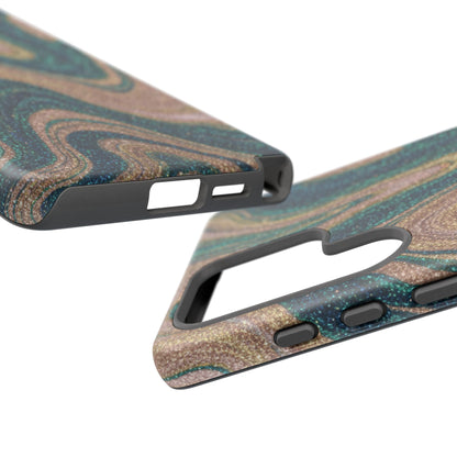Marbled Teal & Gold Phone Case — Glitter Swirl Tough Case