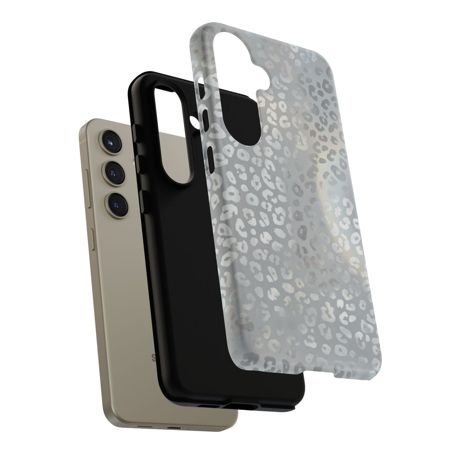 Grey Leopard Print Tough Phone Case — Durable Protective iPhone Cover