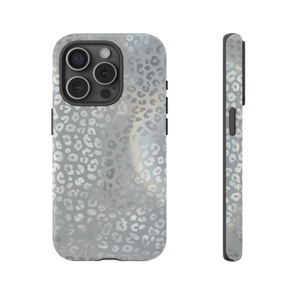 Grey Leopard Print Tough Phone Case — Durable Protective iPhone Cover