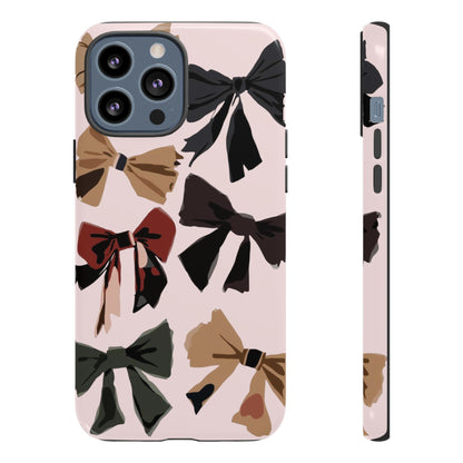 Bow Pattern Phone Case - Pink, Brown & Black Bows Protective Cover