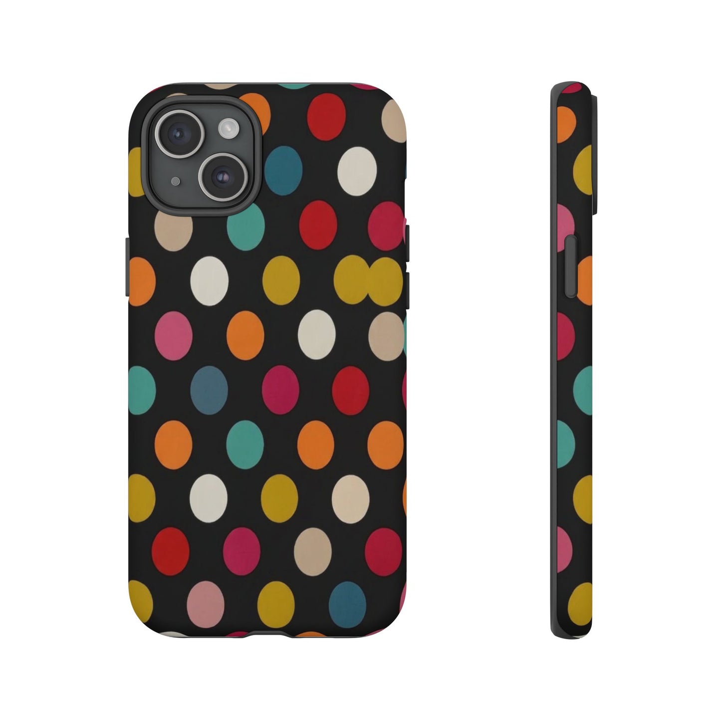 Polka Dot Tough Phone Case – Colorful Retro Dots on Black