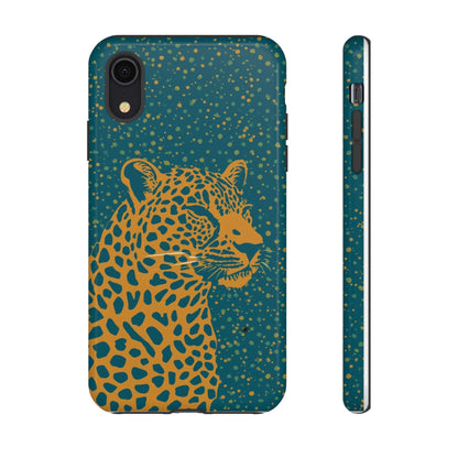 Leopard Spotlight Phone Case — Teal Gold Animal Print Protective Cover