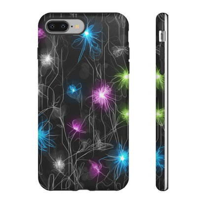 Neon Floral Tough Phone Case — Glow Flower Protective iPhone Cover