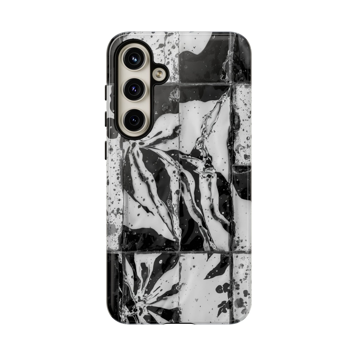 Monochrome Tile Floral Tough Phone Case