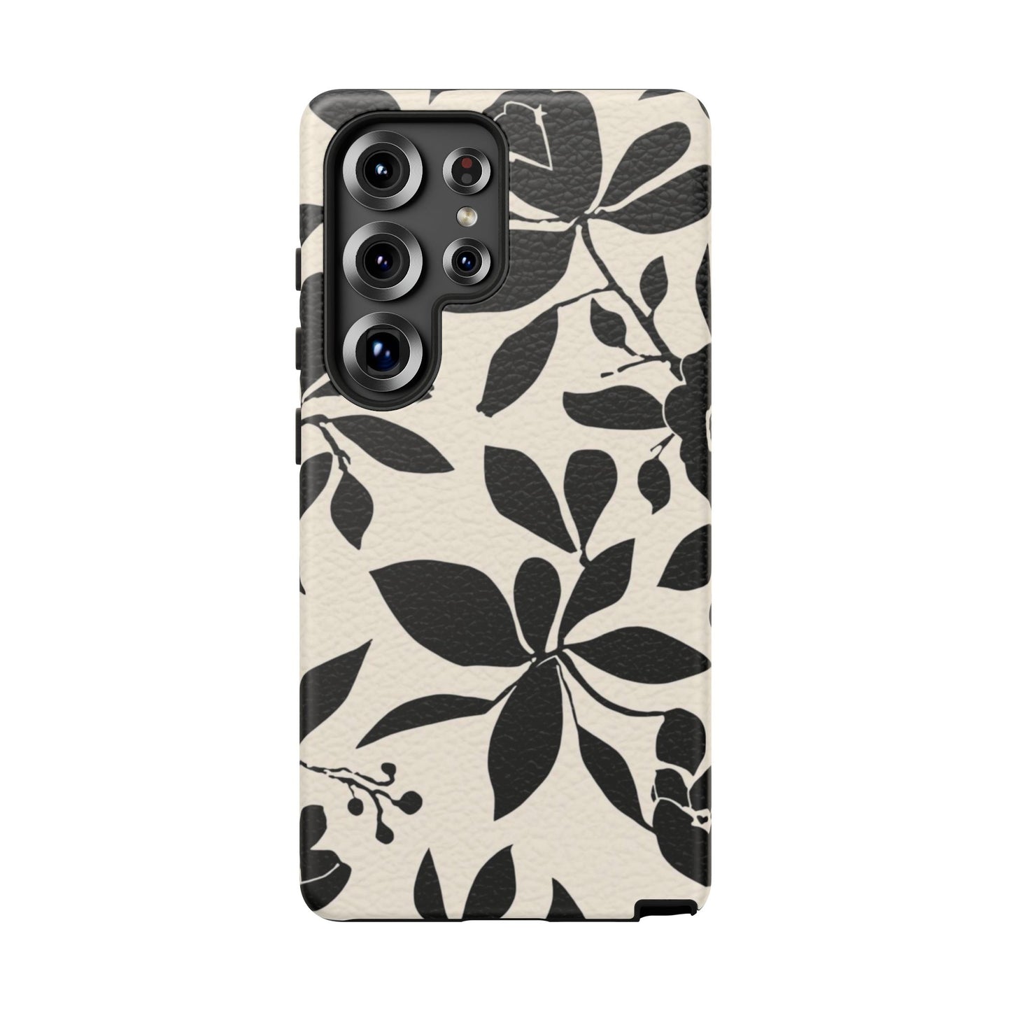 Black Floral Pattern Phone Case — Monochrome Botanical Tough Case