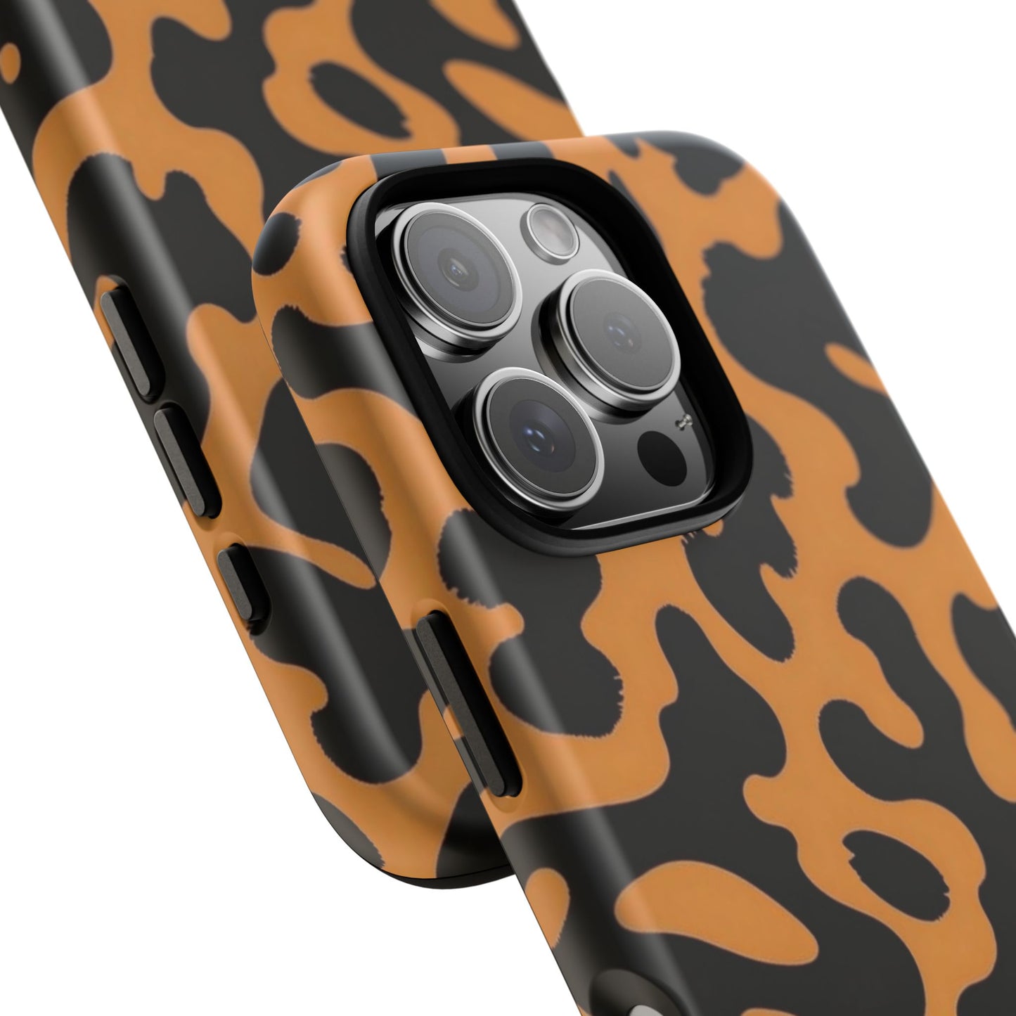 Leopard Print Phone Case — Orange & Black Tough Pattern Protective Cover