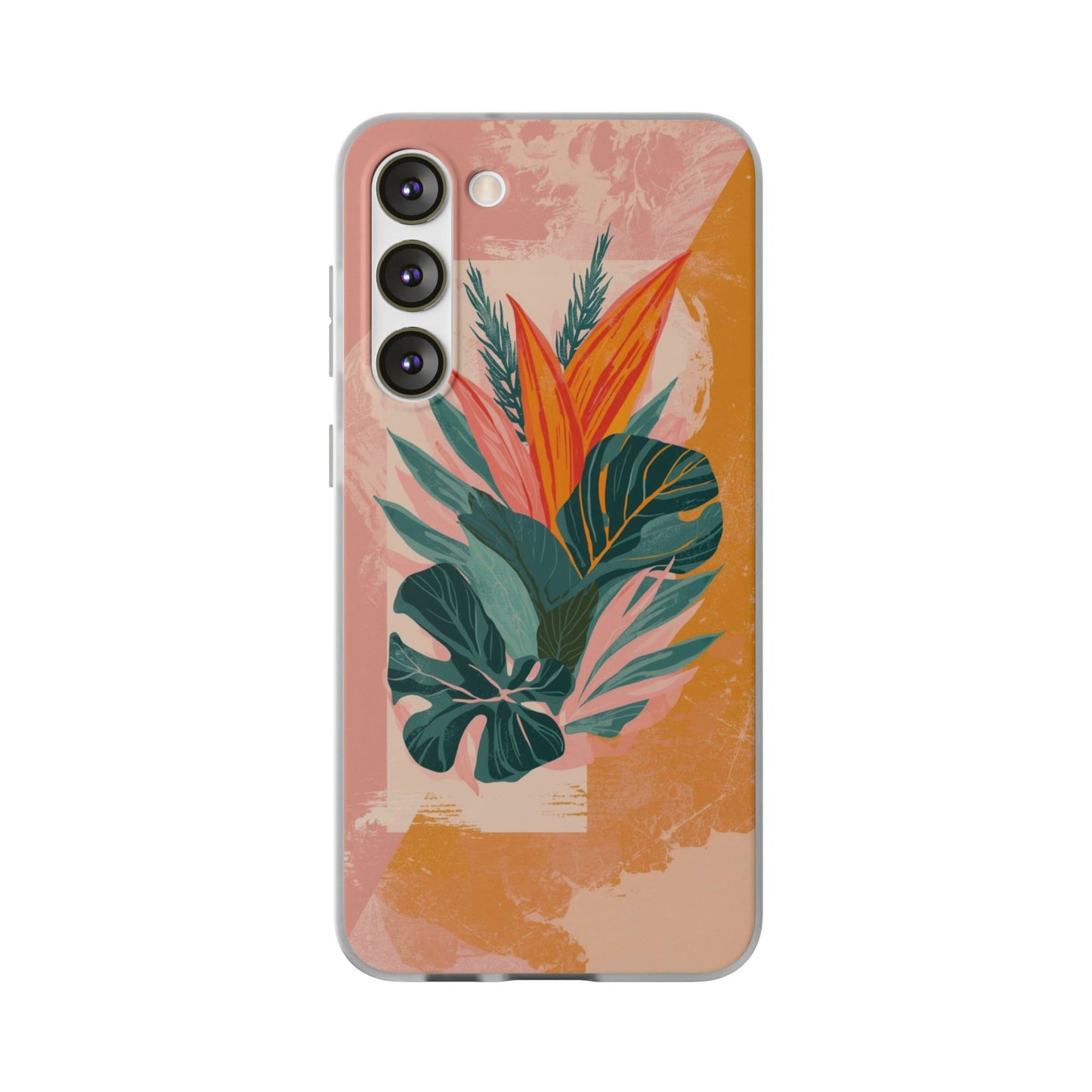 Tropical Botanical Phone Case — Pink & Orange Floral Flexi Case