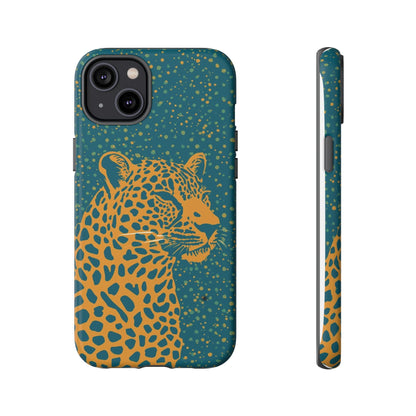 Leopard Spotlight Phone Case — Teal Gold Animal Print Protective Cover