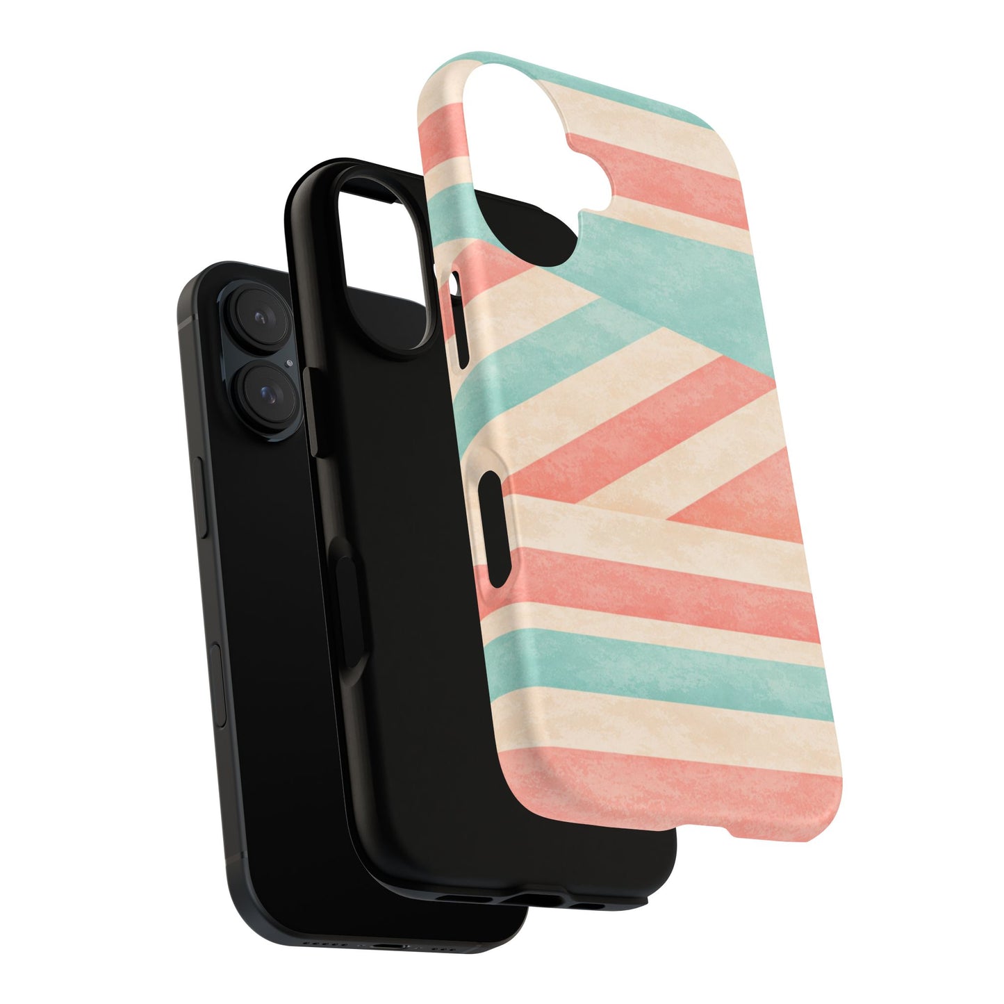 Pastel Stripes Tough Phone Case – Retro Coral & Teal Protective Cover
