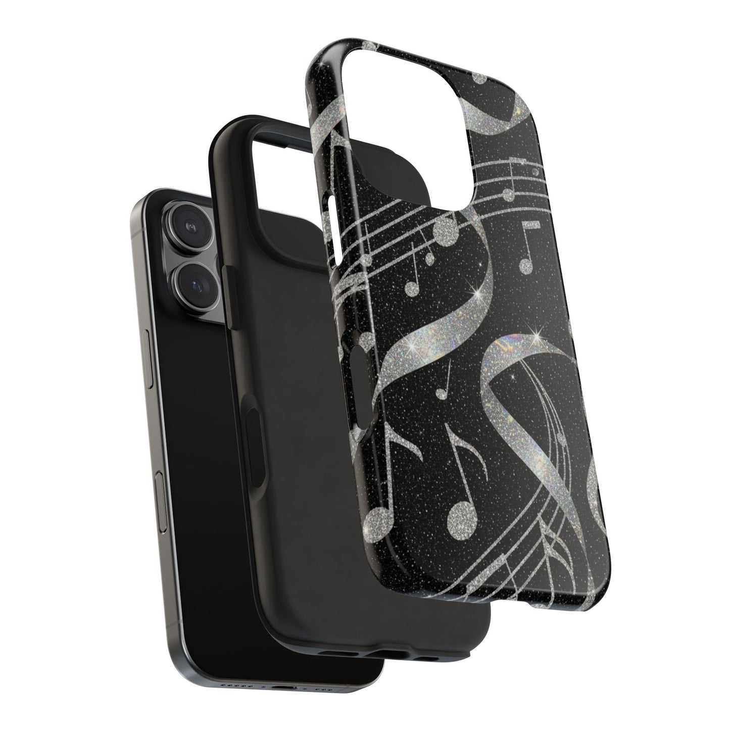 Musical Notes Tough Phone Case – Glitter Black Musician Phone Cover